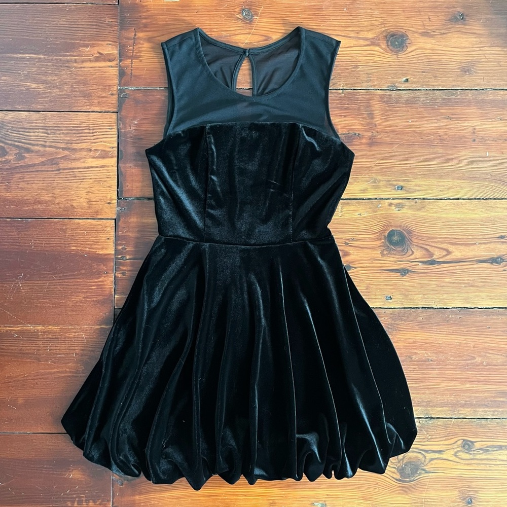 Black Velvet Bubble Skirt Dress